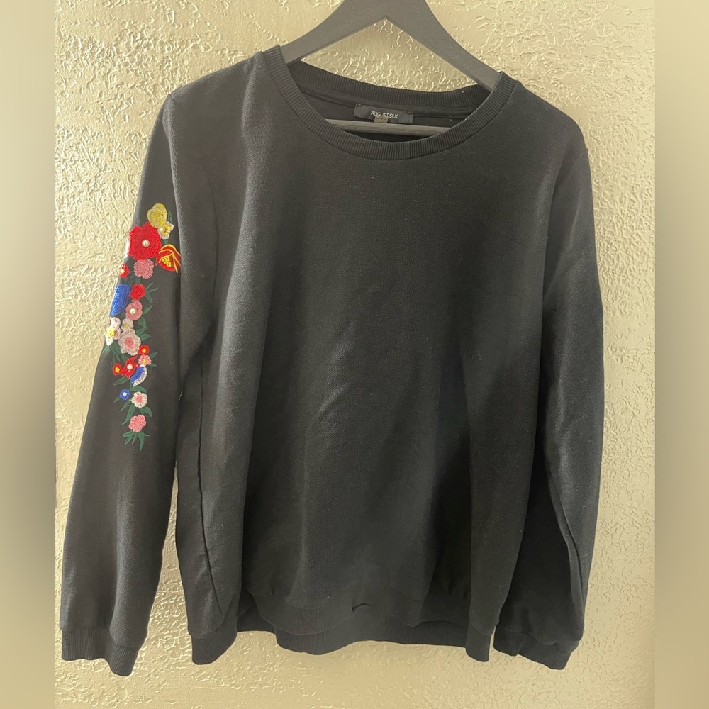 August Silk Women’s‎ Black Sweater with Floral Embroidery Size XL